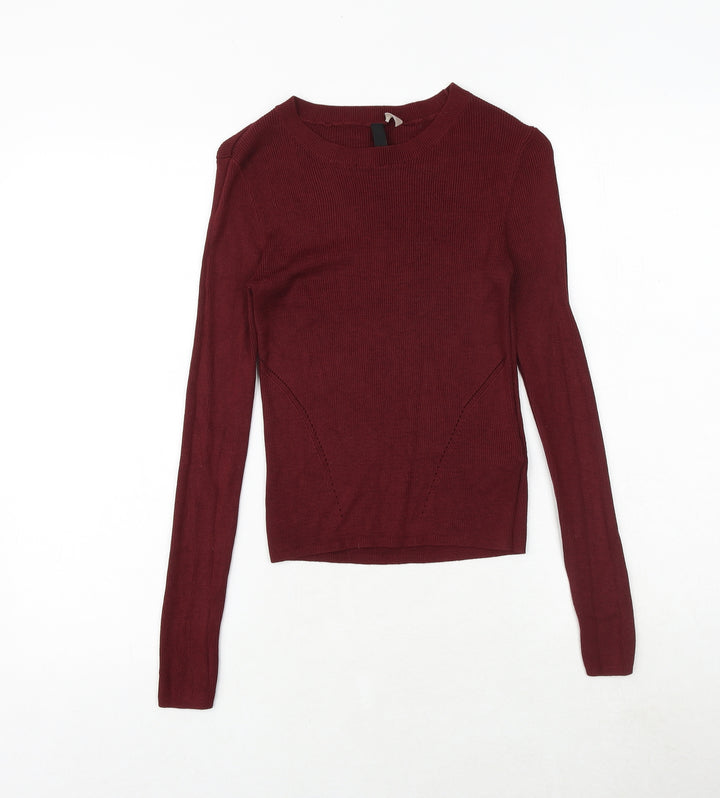 H&M Womens Red Round Neck Viscose Pullover Jumper Size S