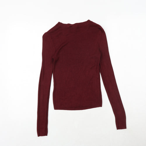 H&M Womens Red Round Neck Viscose Pullover Jumper Size S
