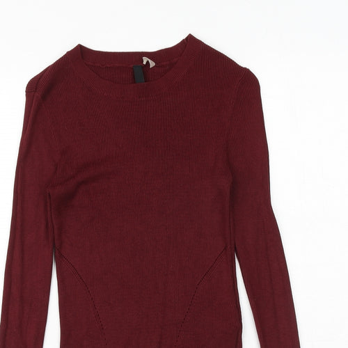 H&M Womens Red Round Neck Viscose Pullover Jumper Size S