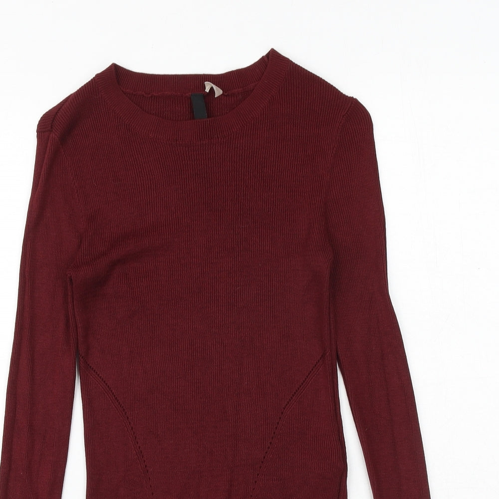H&M Womens Red Round Neck Viscose Pullover Jumper Size S