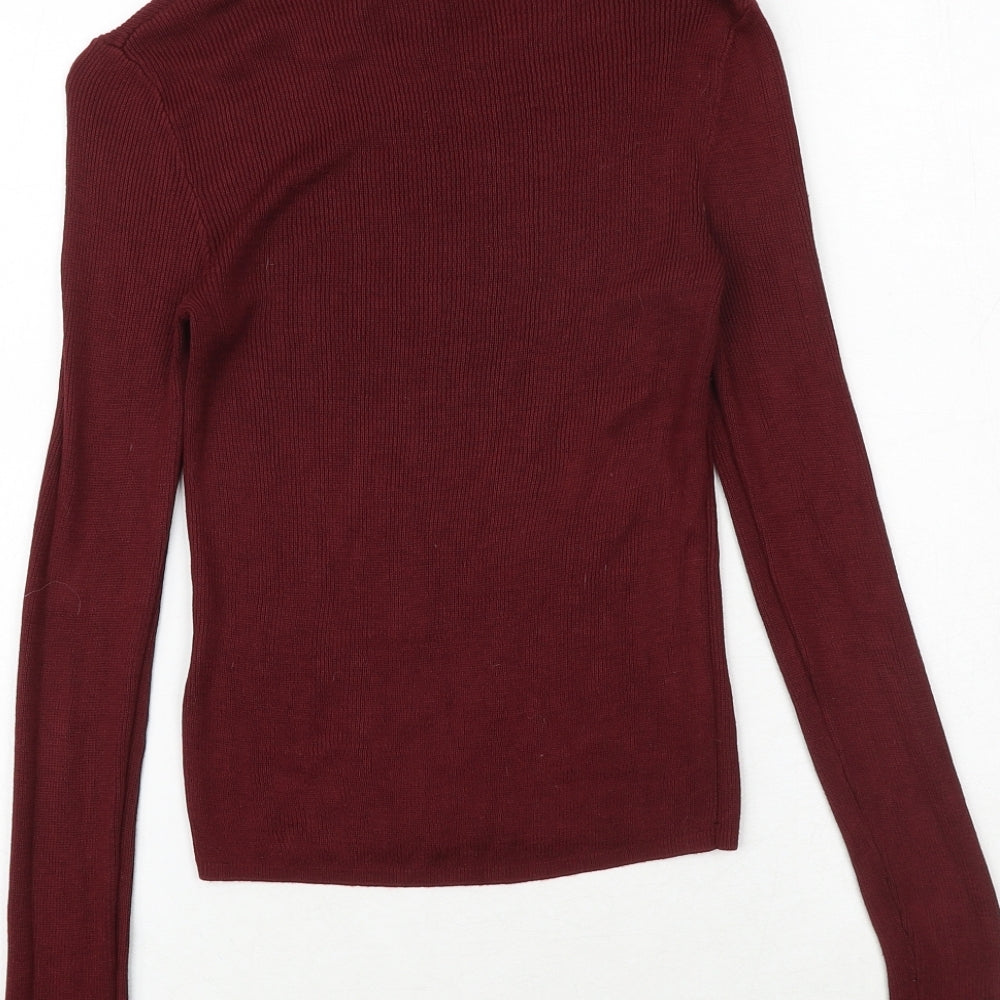 H&M Womens Red Round Neck Viscose Pullover Jumper Size S