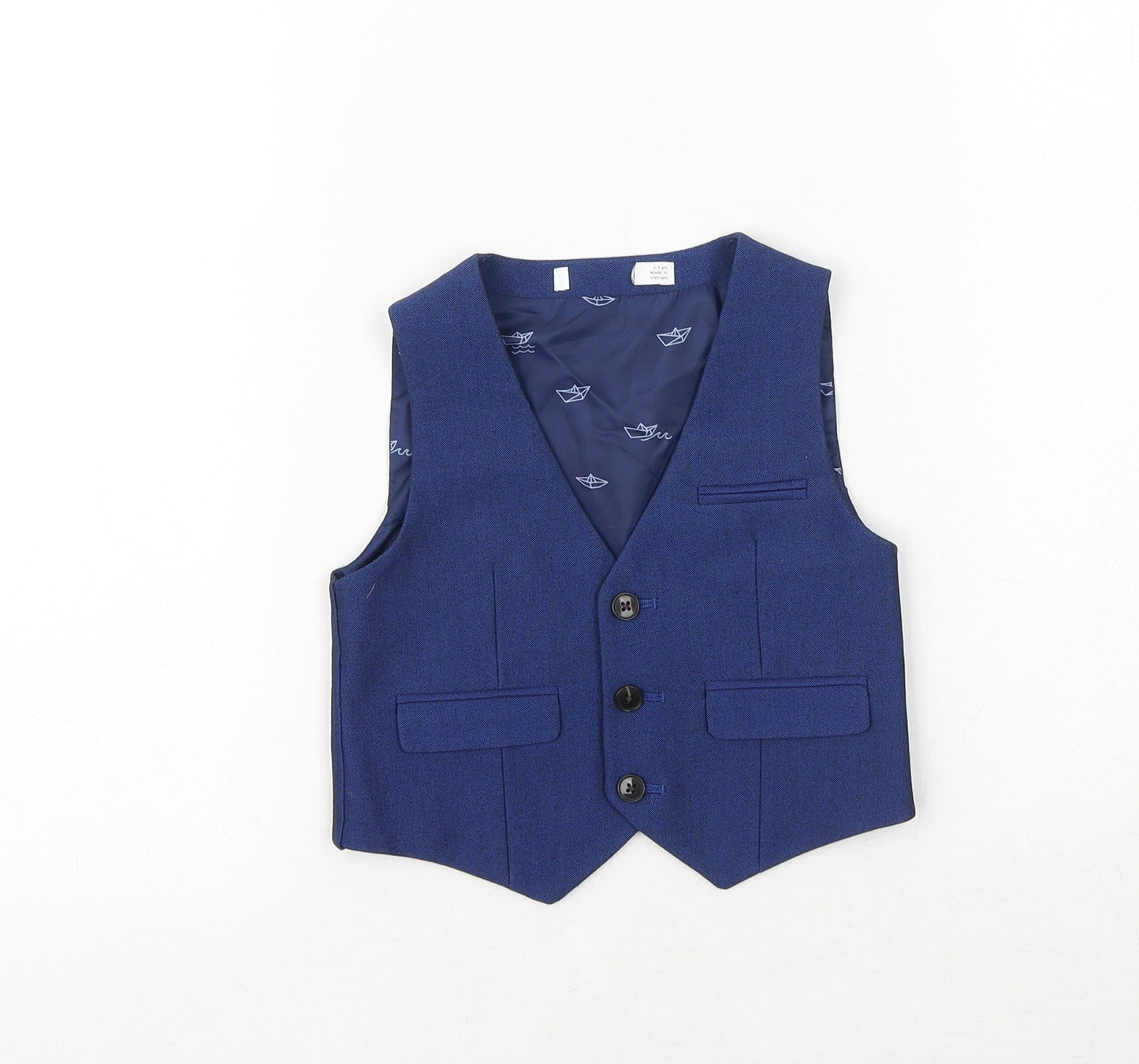 Marks and Spencer Boys Blue Jacket Waistcoat Size 2-3 Years Button