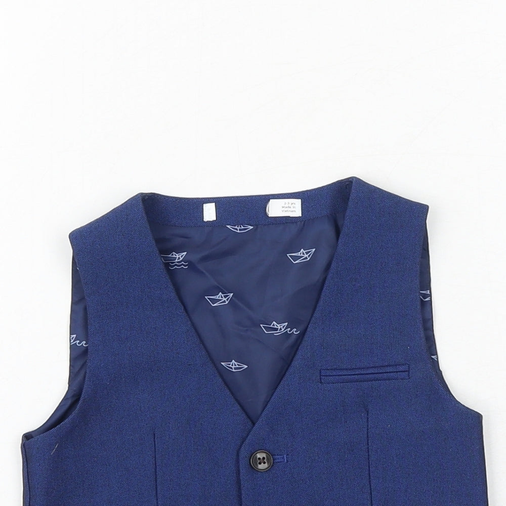 Marks and Spencer Boys Blue Jacket Waistcoat Size 2-3 Years Button