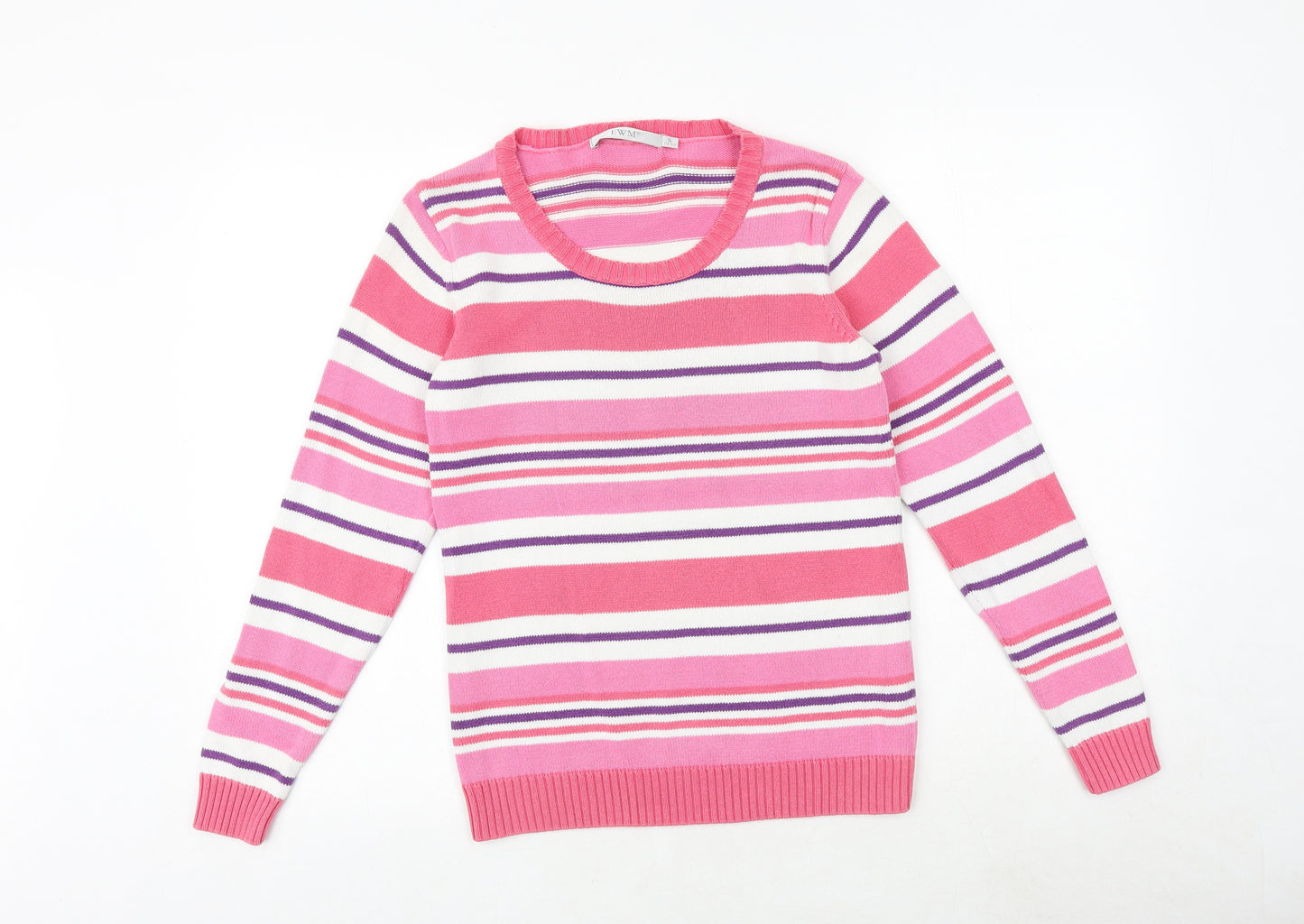 EWM Womens Pink Round Neck Striped 100% Cotton Pullover Jumper Size S - Size 10-12
