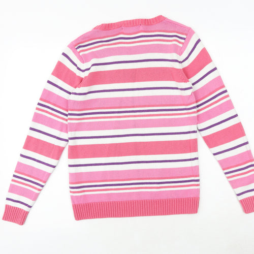 EWM Womens Pink Round Neck Striped 100% Cotton Pullover Jumper Size S - Size 10-12