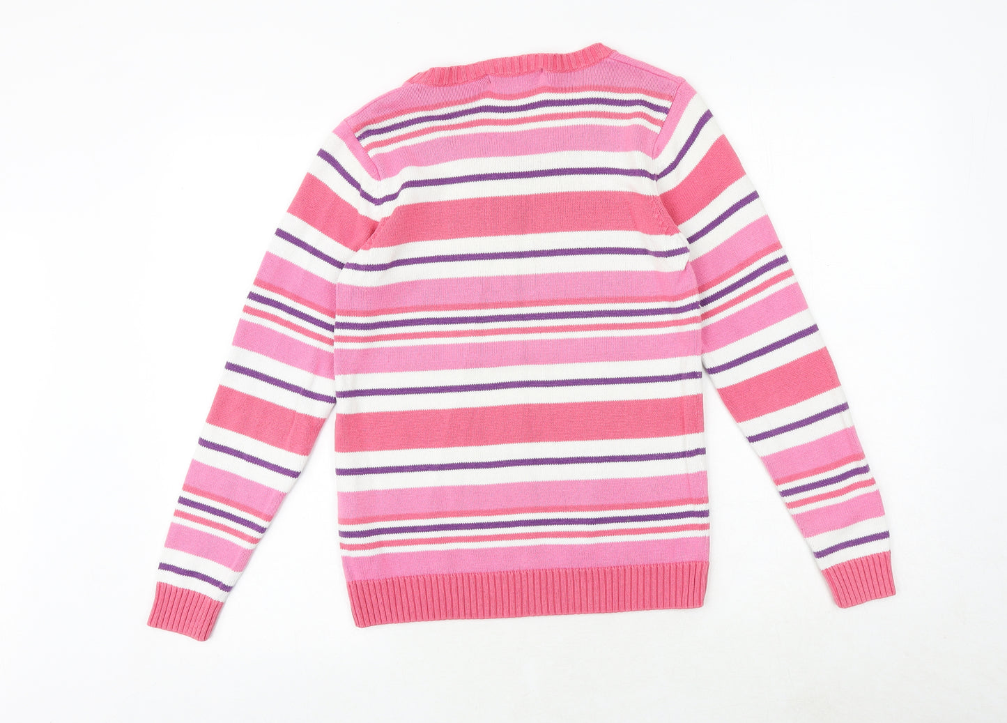 EWM Womens Pink Round Neck Striped 100% Cotton Pullover Jumper Size S - Size 10-12