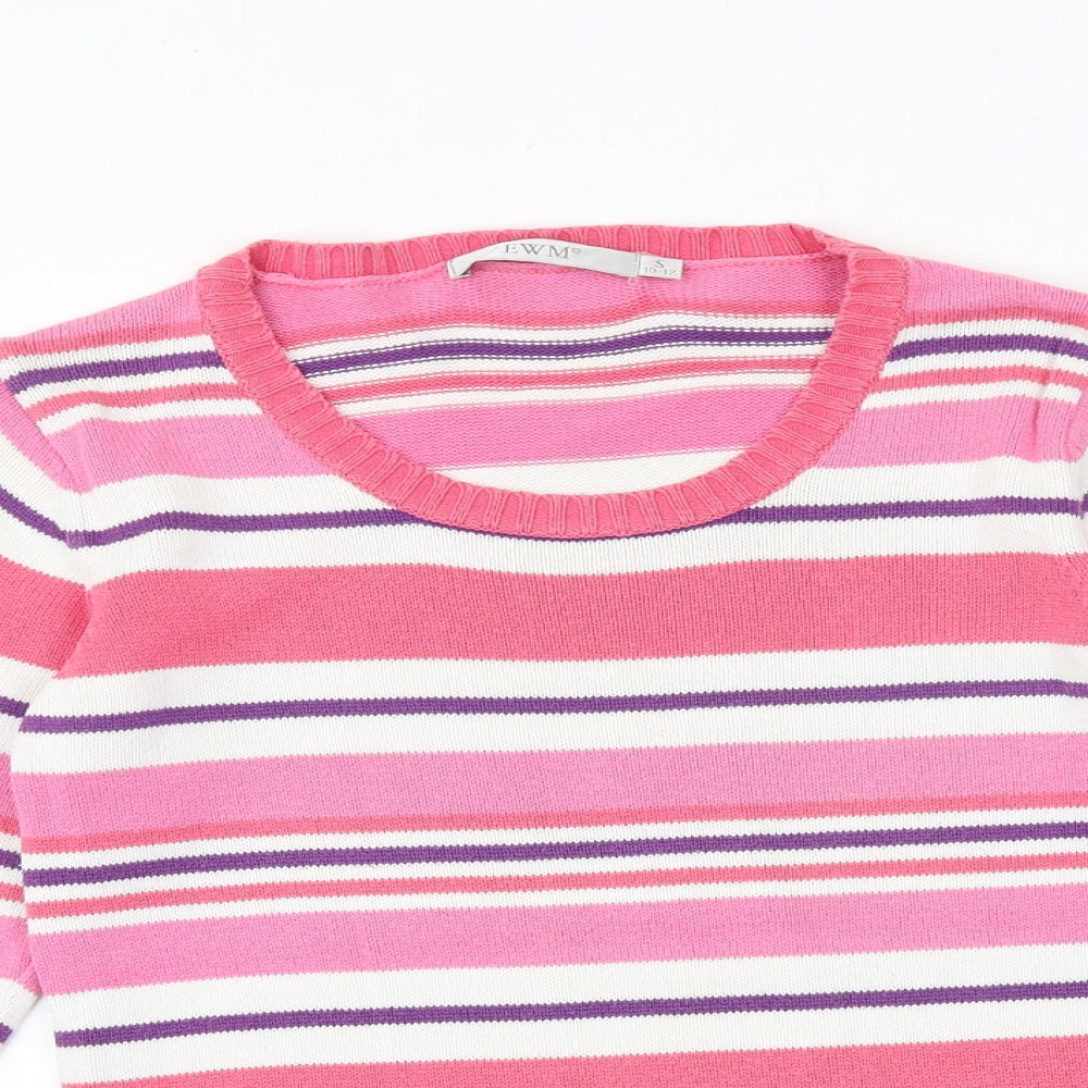 EWM Womens Pink Round Neck Striped 100% Cotton Pullover Jumper Size S - Size 10-12