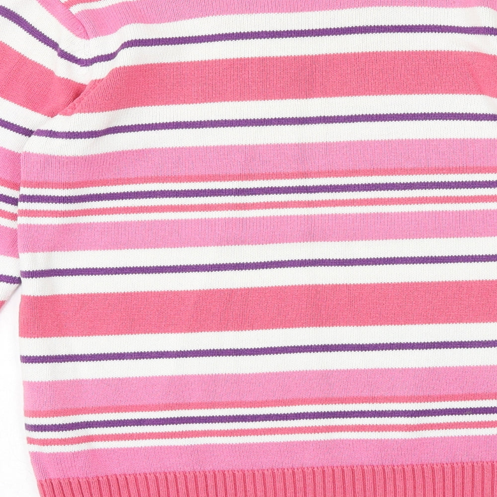 EWM Womens Pink Round Neck Striped 100% Cotton Pullover Jumper Size S - Size 10-12