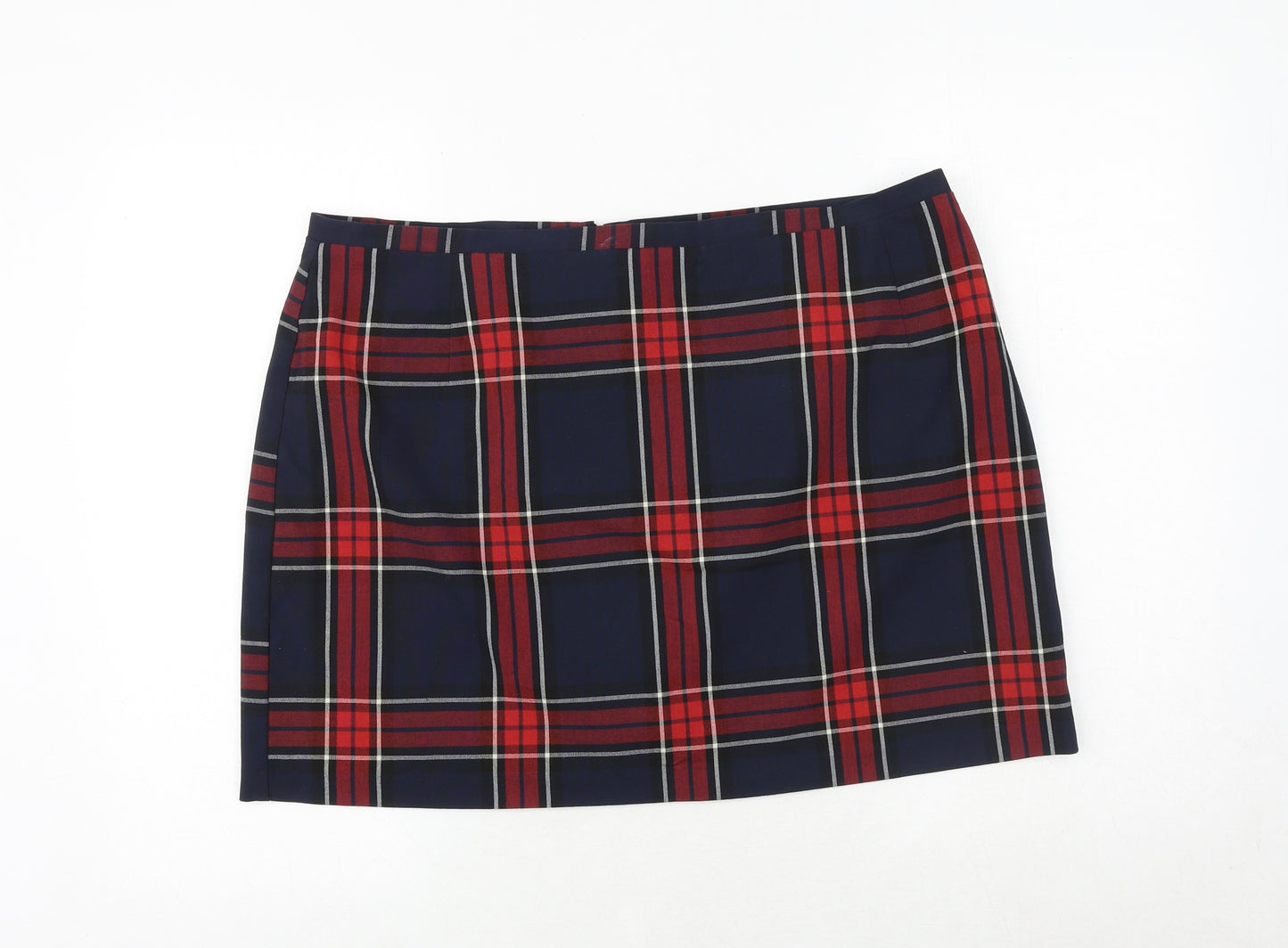 New Look Womens Blue Plaid Polyester A-Line Skirt Size 38 in Zip