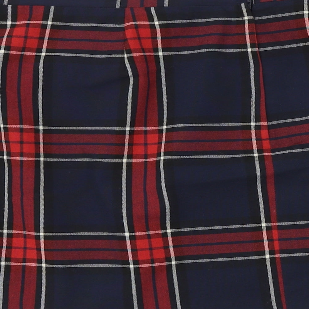 New Look Womens Blue Plaid Polyester A-Line Skirt Size 38 in Zip