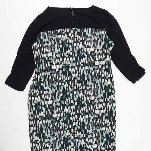 Skyla Womens Black Geometric Polyester A-Line Size L Round Neck Button