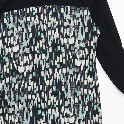 Skyla Womens Black Geometric Polyester A-Line Size L Round Neck Button