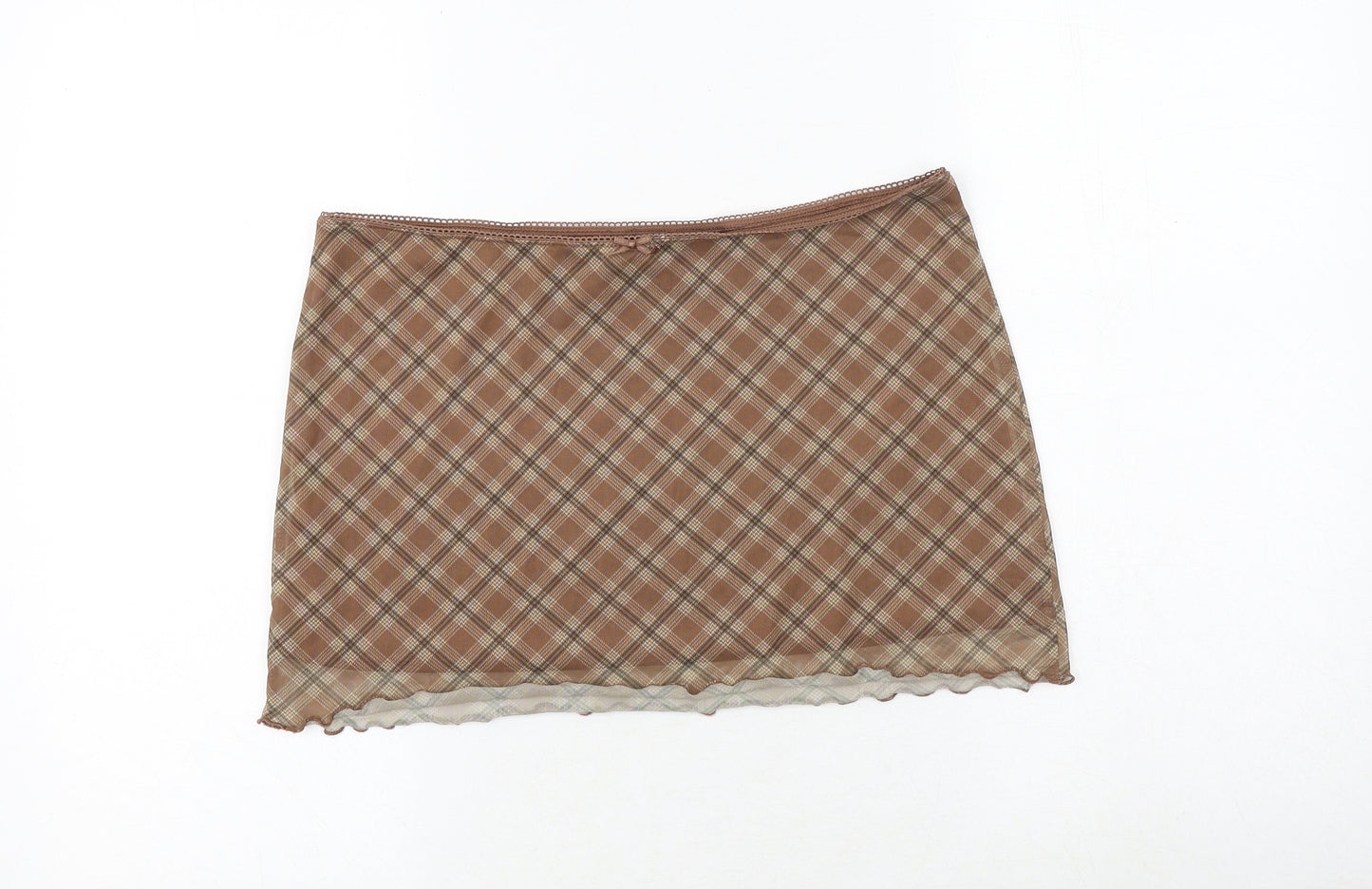 H&M Womens Brown Plaid Polyester Mini Skirt Size M