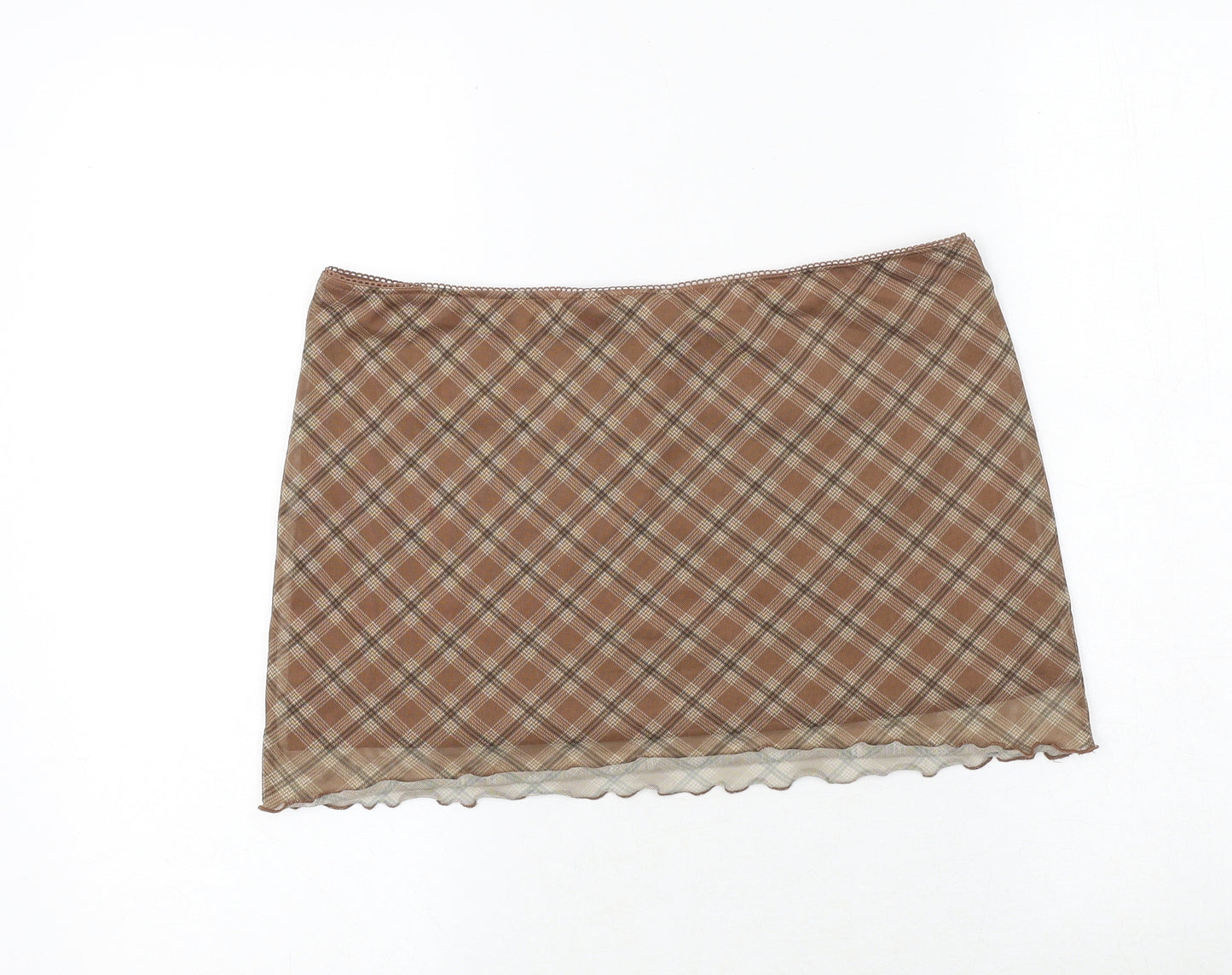 H&M Womens Brown Plaid Polyester Mini Skirt Size M
