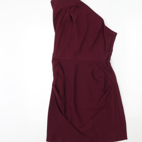 Warehouse Womens Purple Polyester A-Line Size 10 One Shoulder Zip
