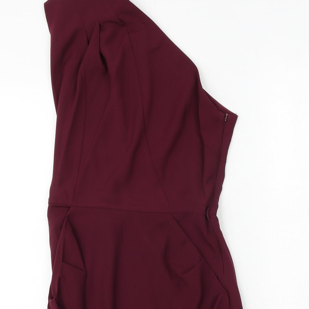 Warehouse Womens Purple Polyester A-Line Size 10 One Shoulder Zip