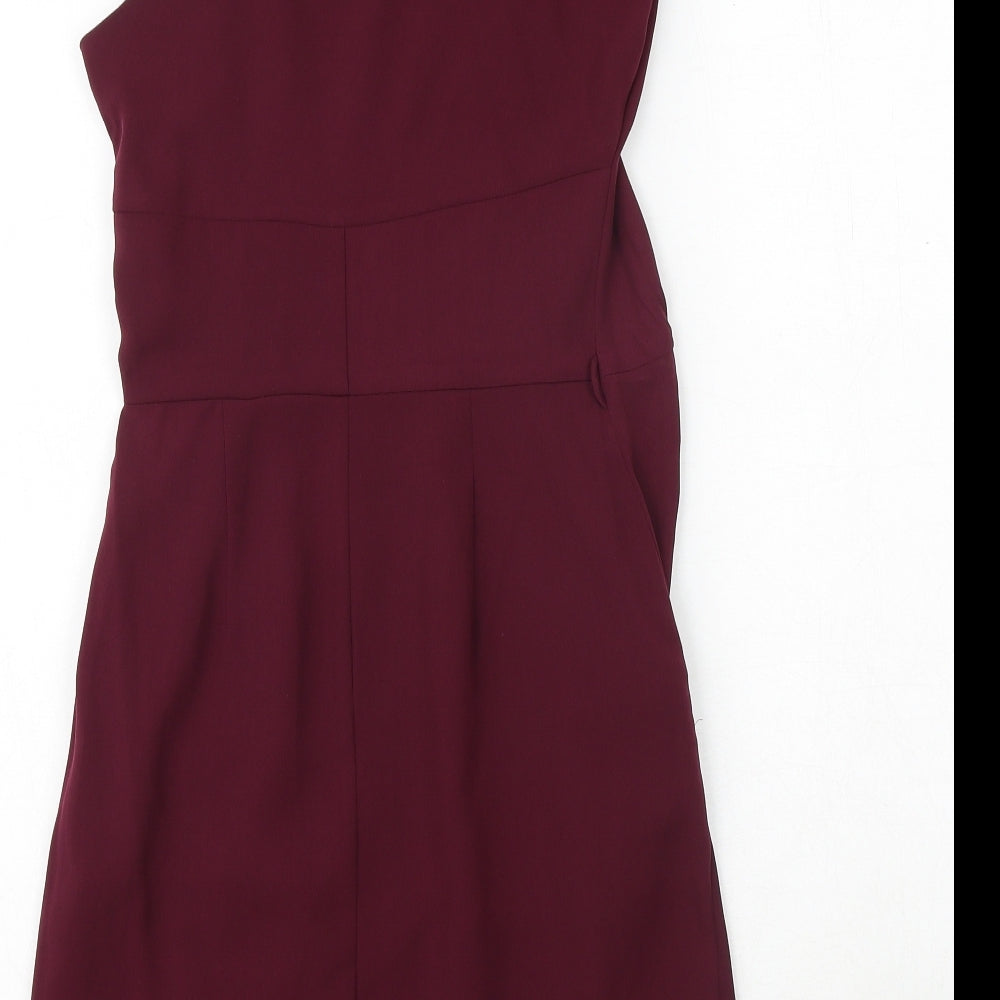 Warehouse Womens Purple Polyester A-Line Size 10 One Shoulder Zip