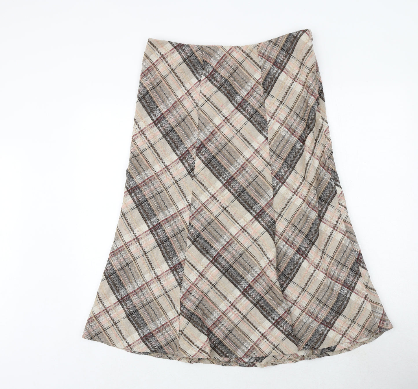 EWM Womens Brown Plaid Polyester Swing Skirt Size 14 Zip