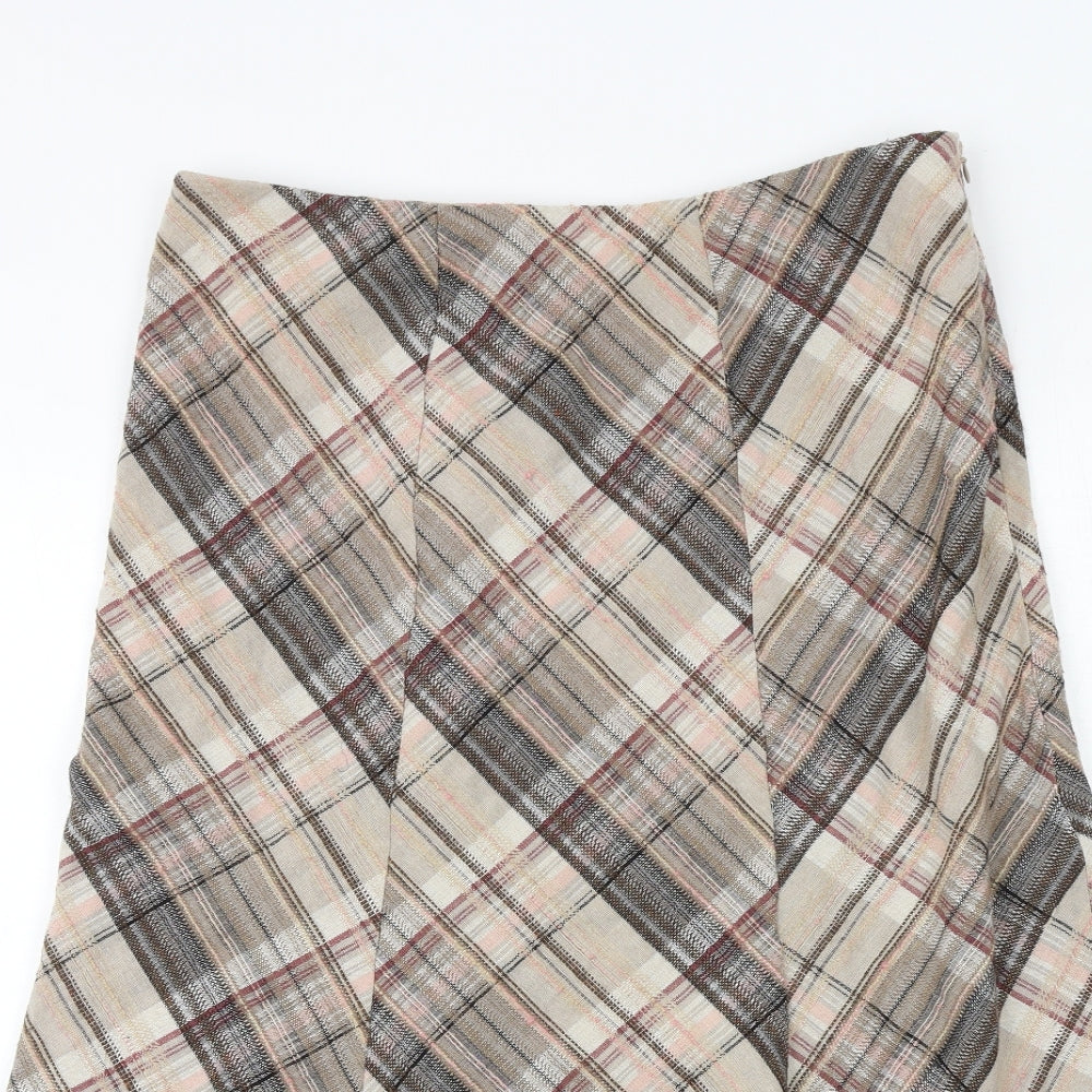 EWM Womens Brown Plaid Polyester Swing Skirt Size 14 Zip