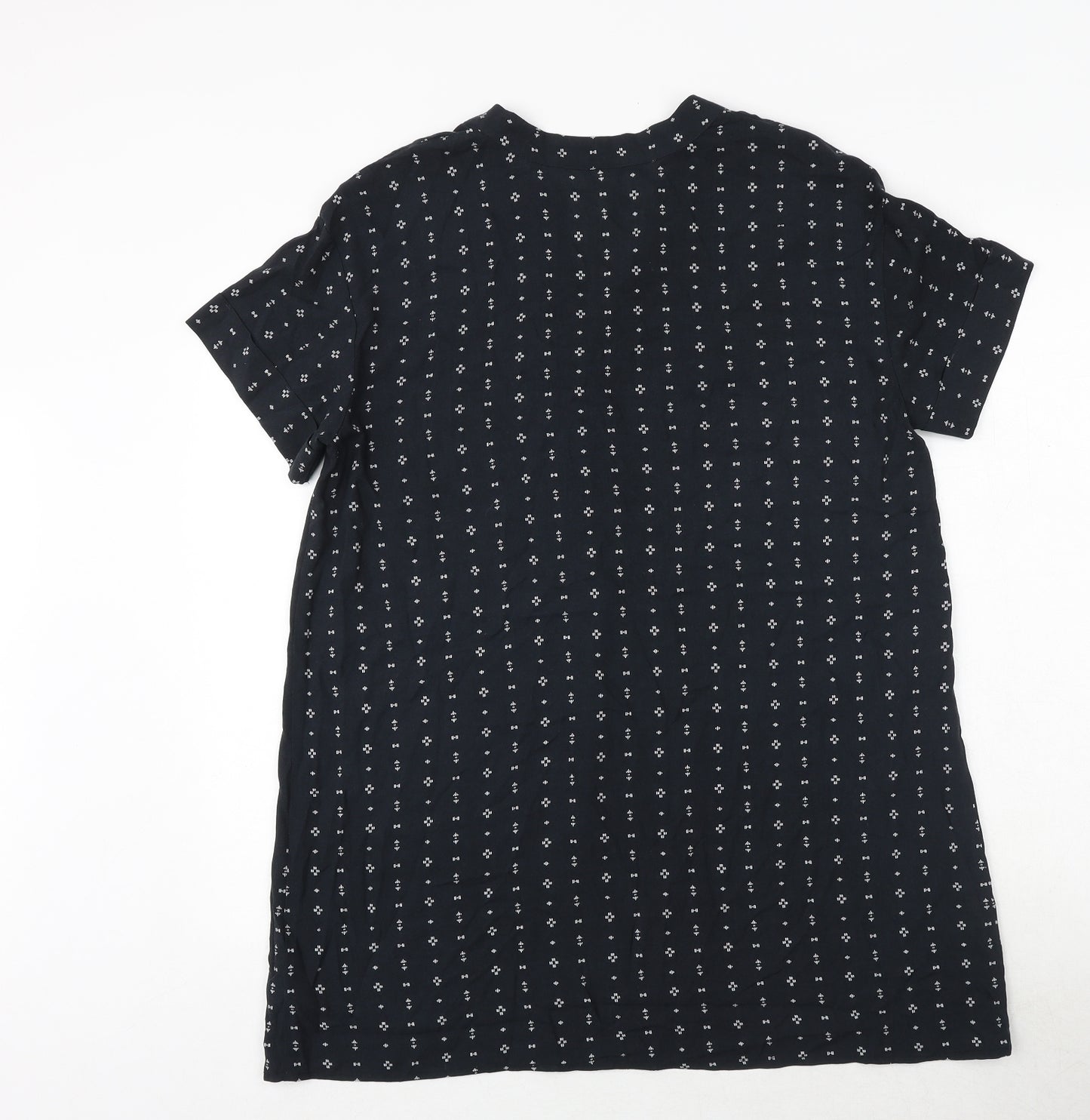 H&M Womens Black Geometric Viscose A-Line Size 8 V-Neck Pullover