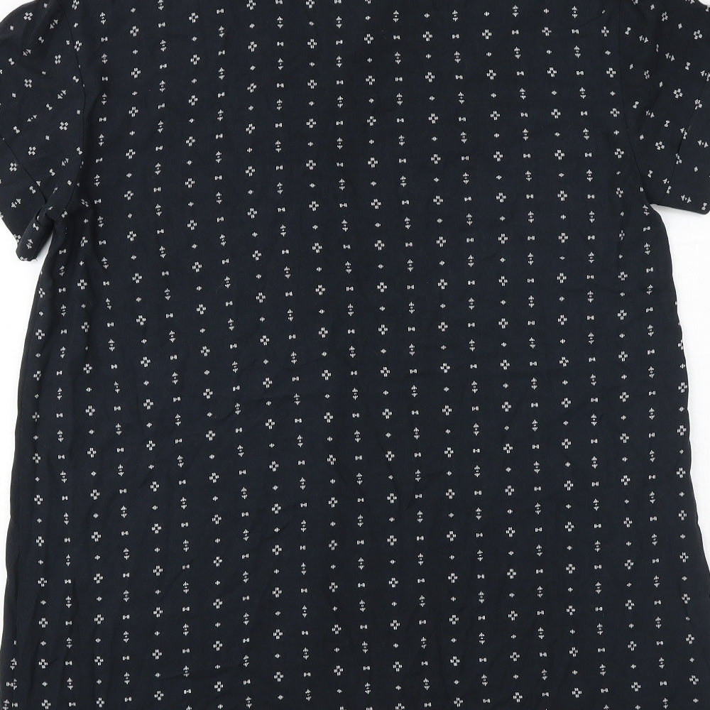 H&M Womens Black Geometric Viscose A-Line Size 8 V-Neck Pullover