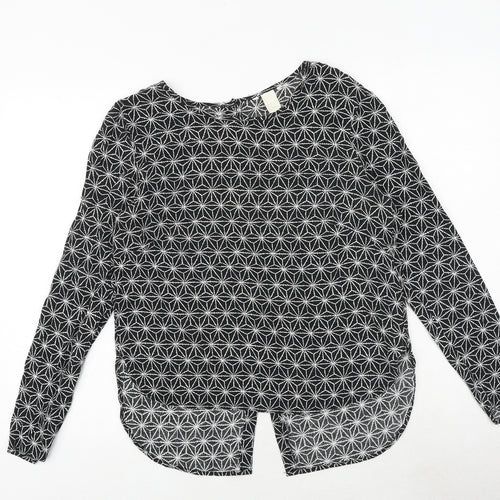 H&M Womens Black Geometric Viscose Basic Blouse Size 8 Round Neck