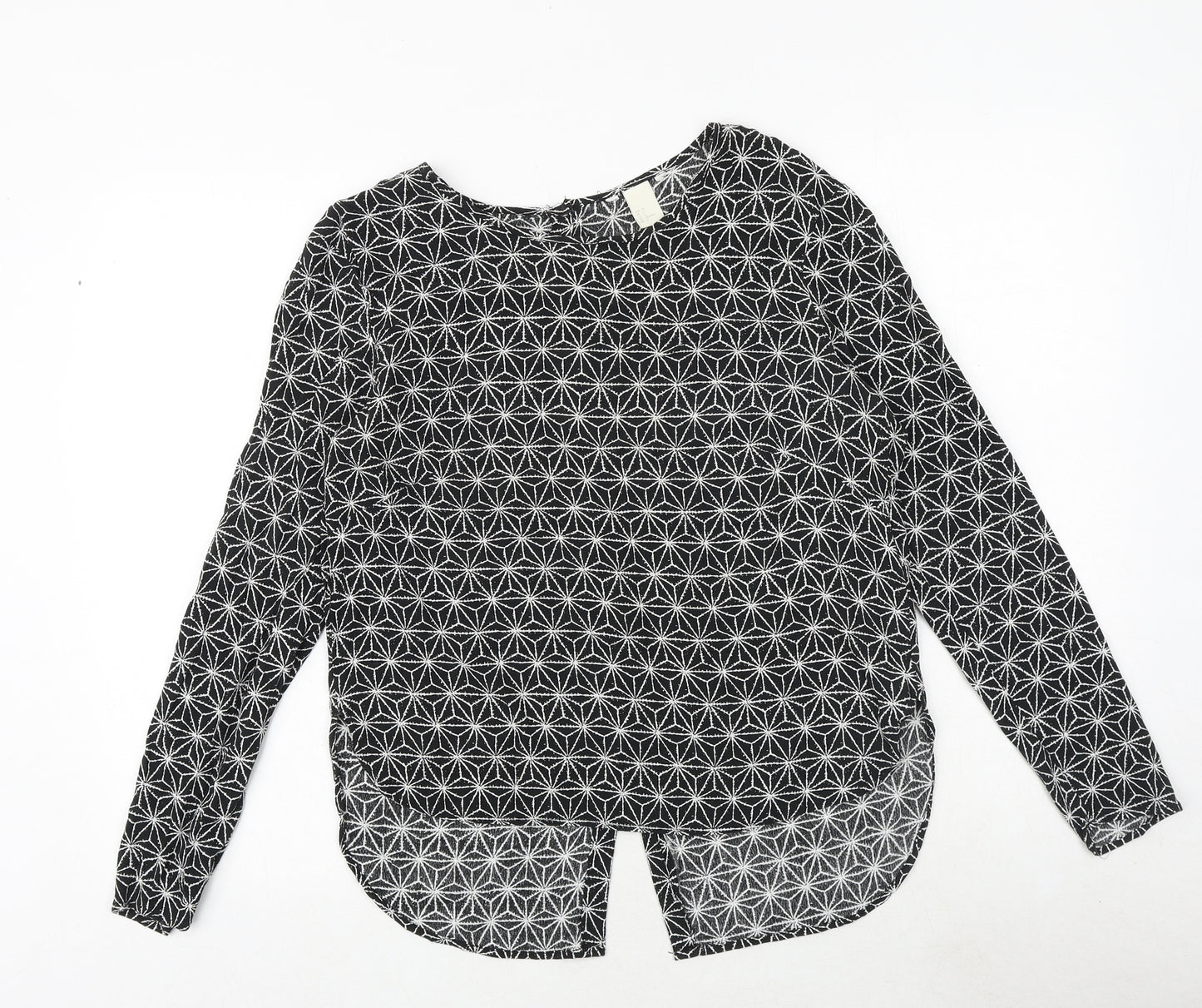 H&M Womens Black Geometric Viscose Basic Blouse Size 8 Round Neck