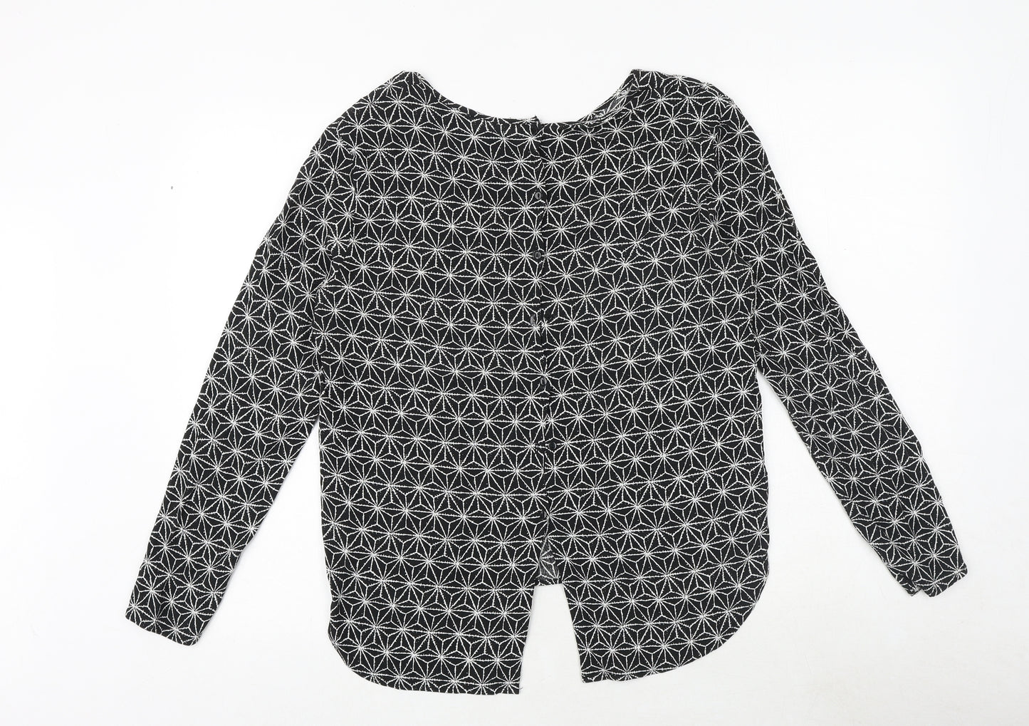 H&M Womens Black Geometric Viscose Basic Blouse Size 8 Round Neck