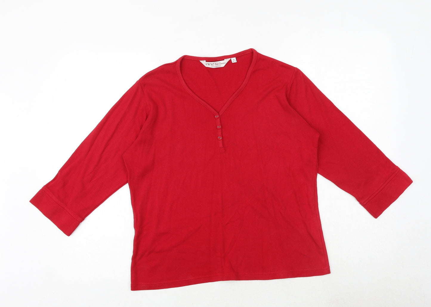 EWM Womens Red 100% Cotton Basic T-Shirt Size 14 V-Neck - Size 14-16