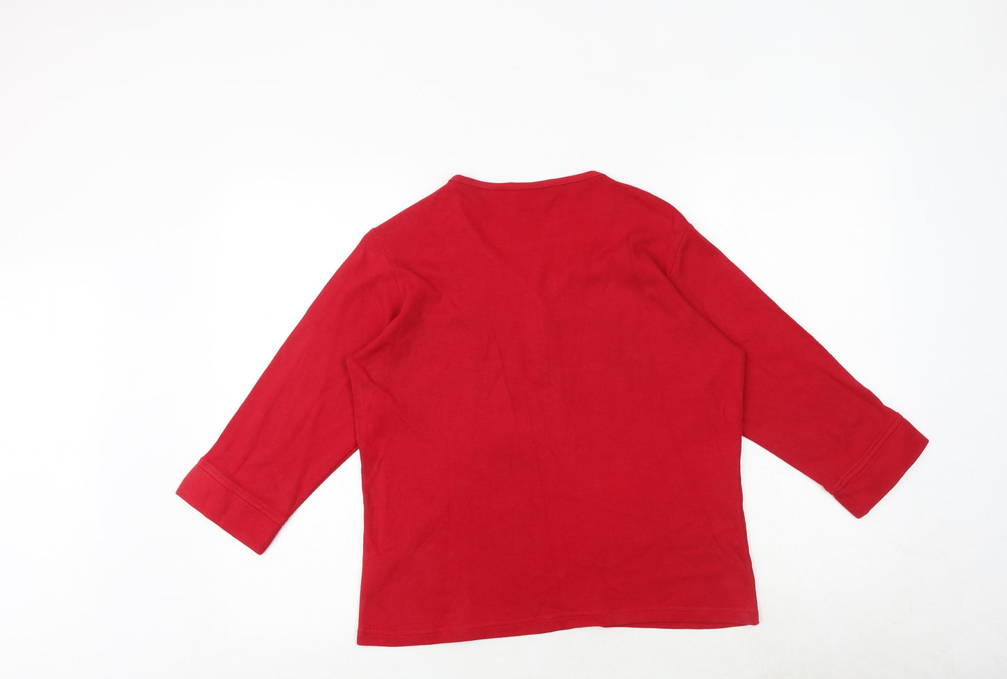 EWM Womens Red 100% Cotton Basic T-Shirt Size 14 V-Neck - Size 14-16