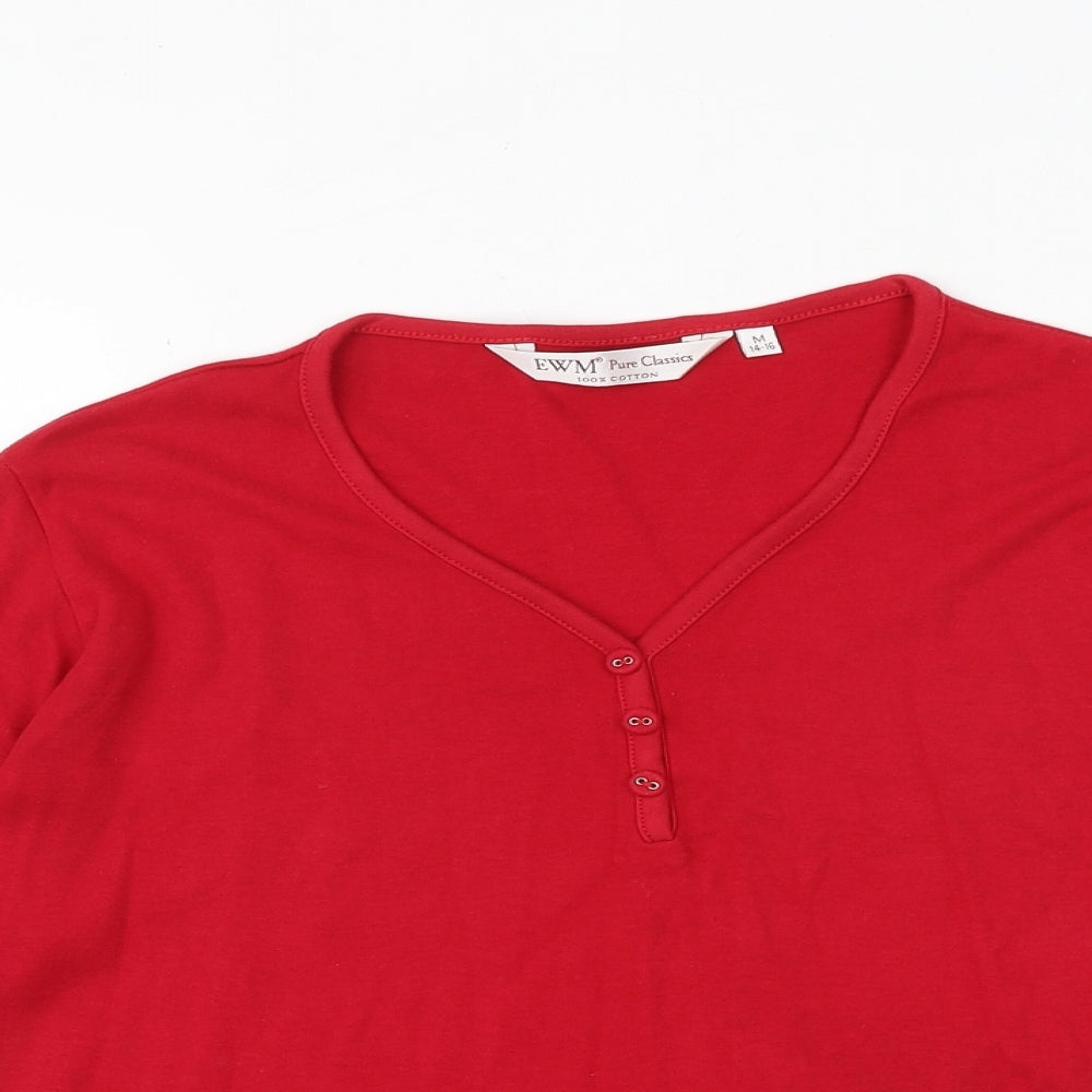 EWM Womens Red 100% Cotton Basic T-Shirt Size 14 V-Neck - Size 14-16