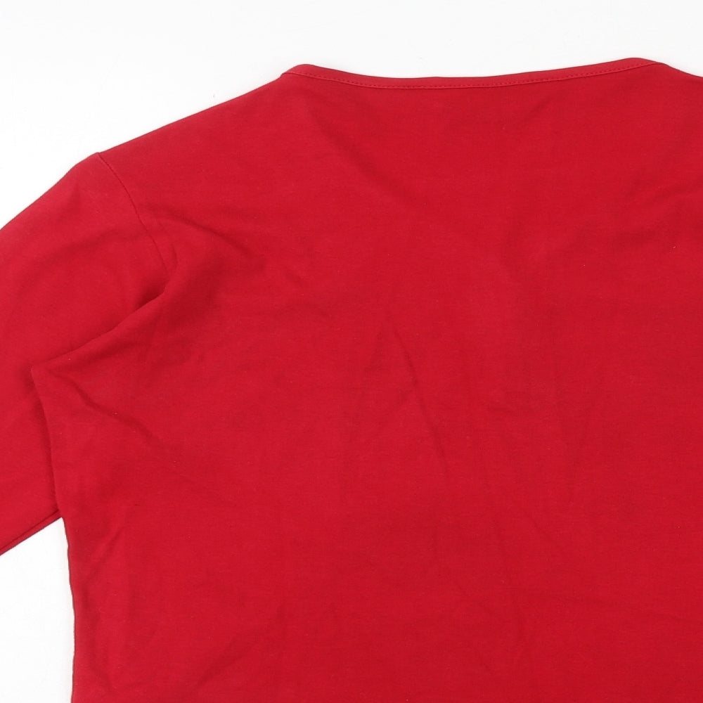 EWM Womens Red 100% Cotton Basic T-Shirt Size 14 V-Neck - Size 14-16