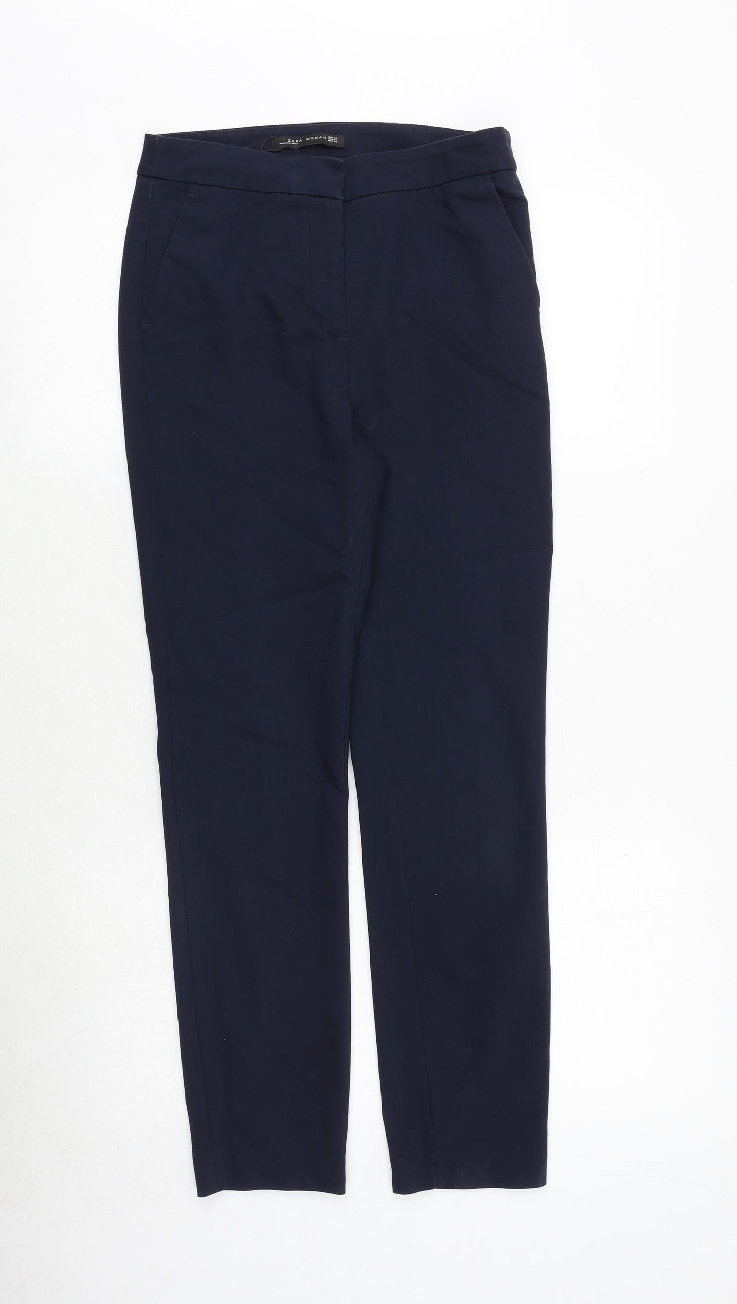 Zara Womens Blue Cotton Trousers Size 8 Regular Zip