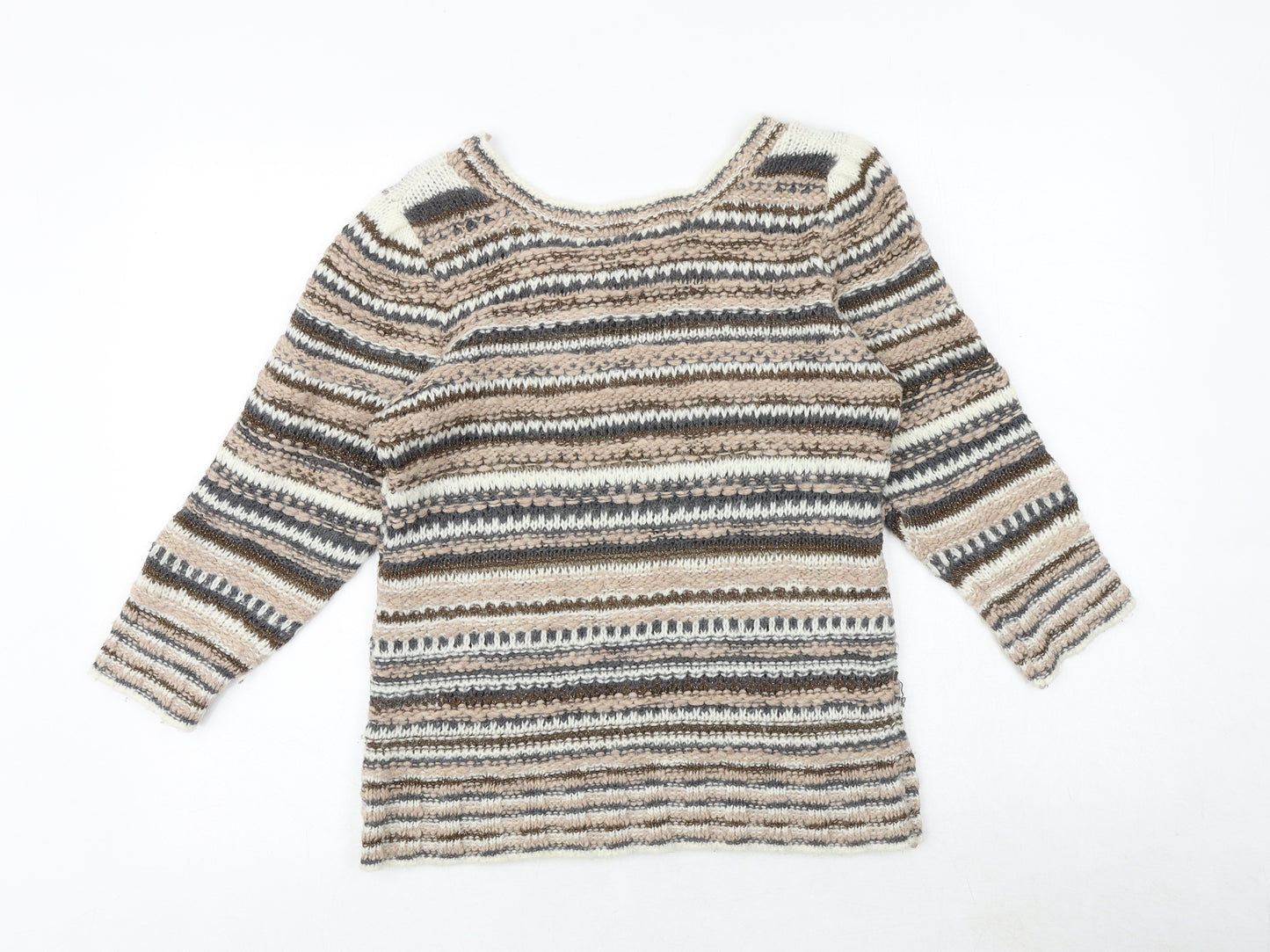 H&M Womens Multicoloured Boat Neck Striped Acrylic Pullover Jumper Size M