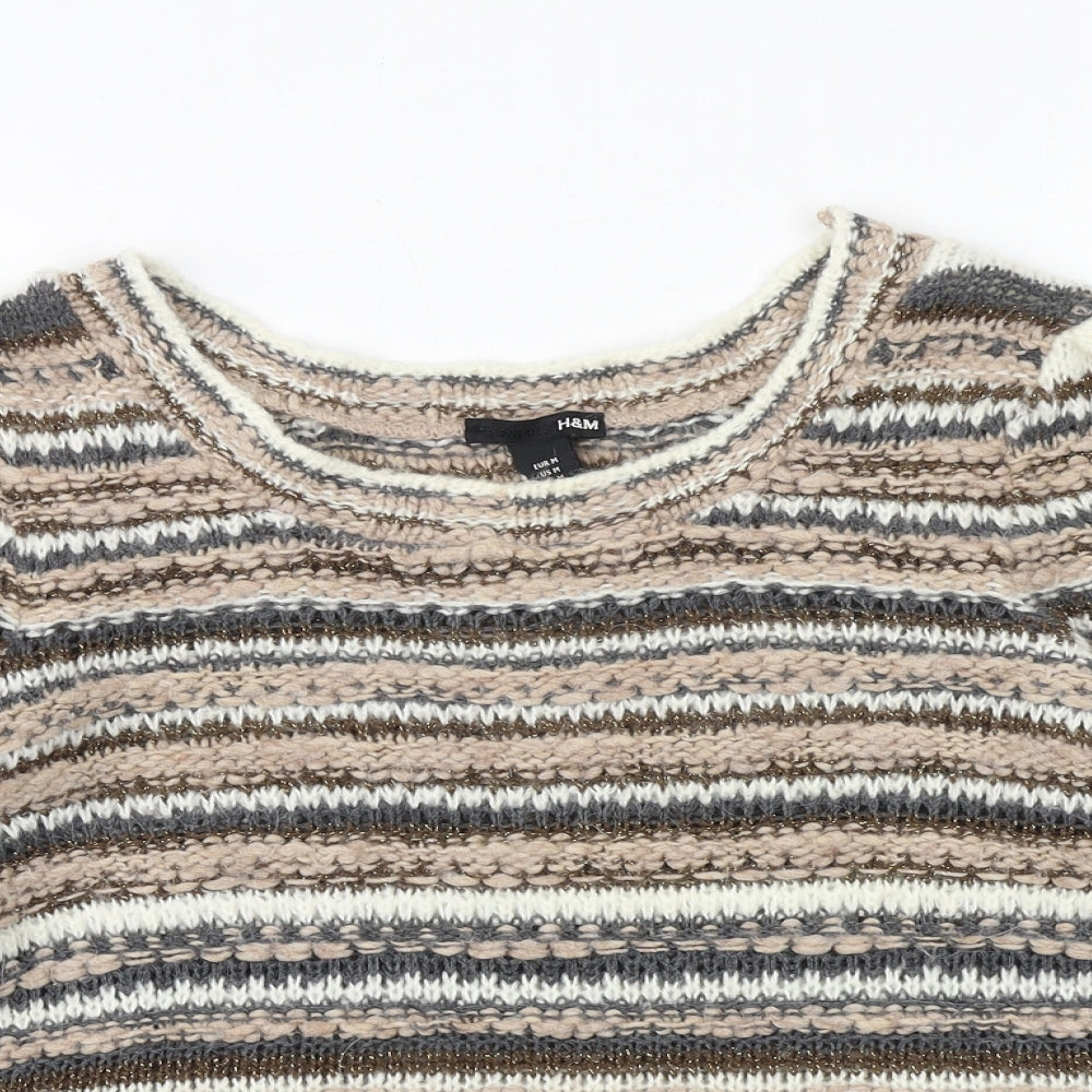 H&M Womens Multicoloured Boat Neck Striped Acrylic Pullover Jumper Size M