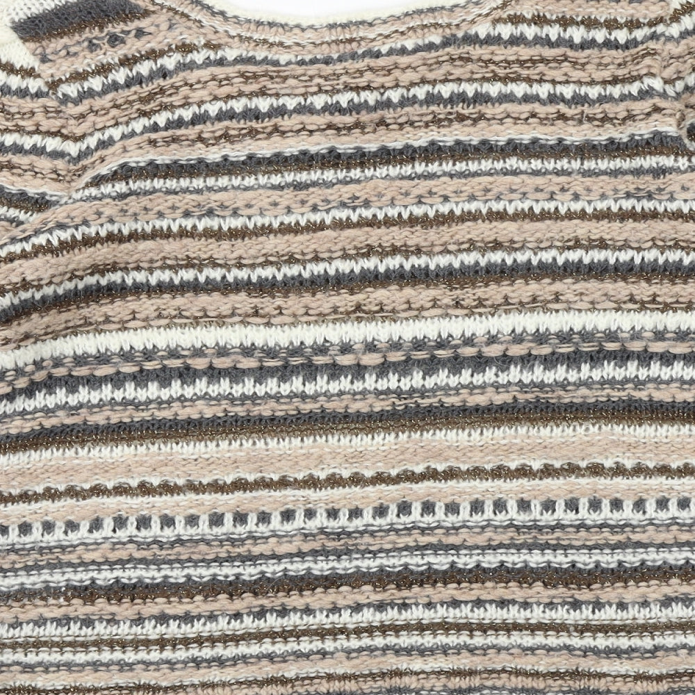H&M Womens Multicoloured Boat Neck Striped Acrylic Pullover Jumper Size M