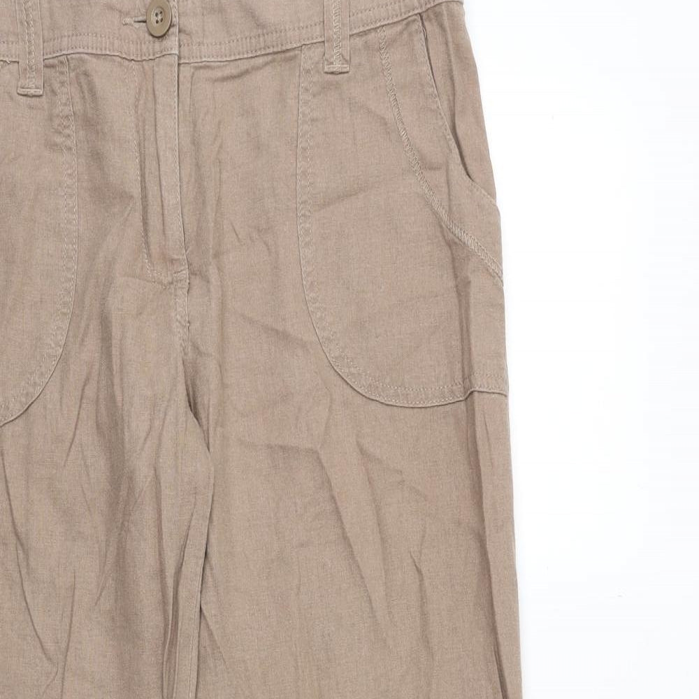 Marks and Spencer Womens Brown Flax Trousers Size 12 Regular Zip