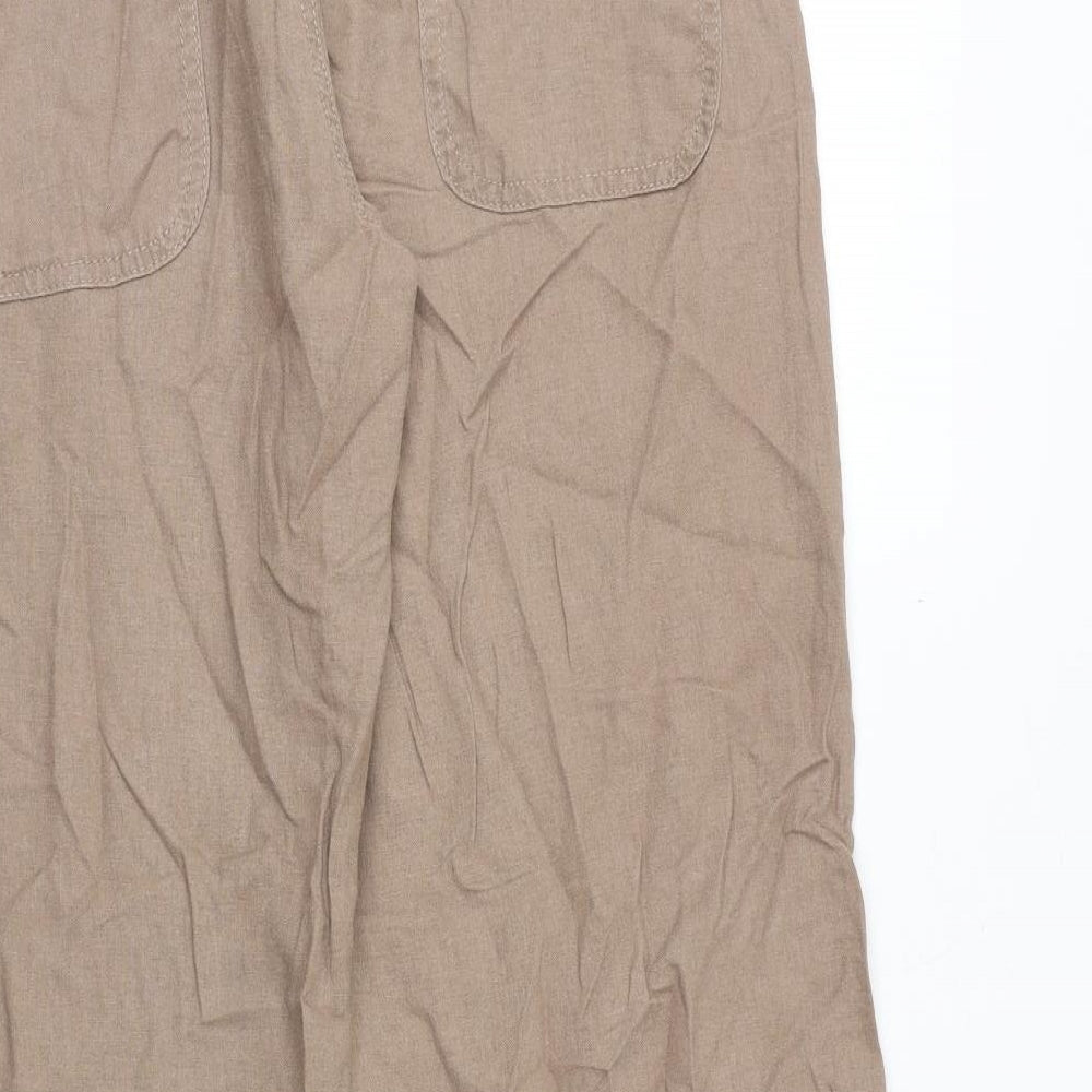 Marks and Spencer Womens Brown Flax Trousers Size 12 Regular Zip