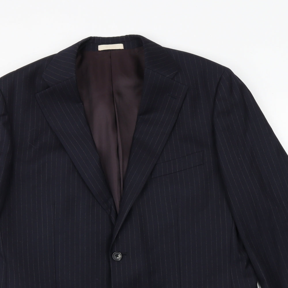 GREENWOODS Mens Blue Striped Wool Jacket Suit Jacket Size 42 Regular