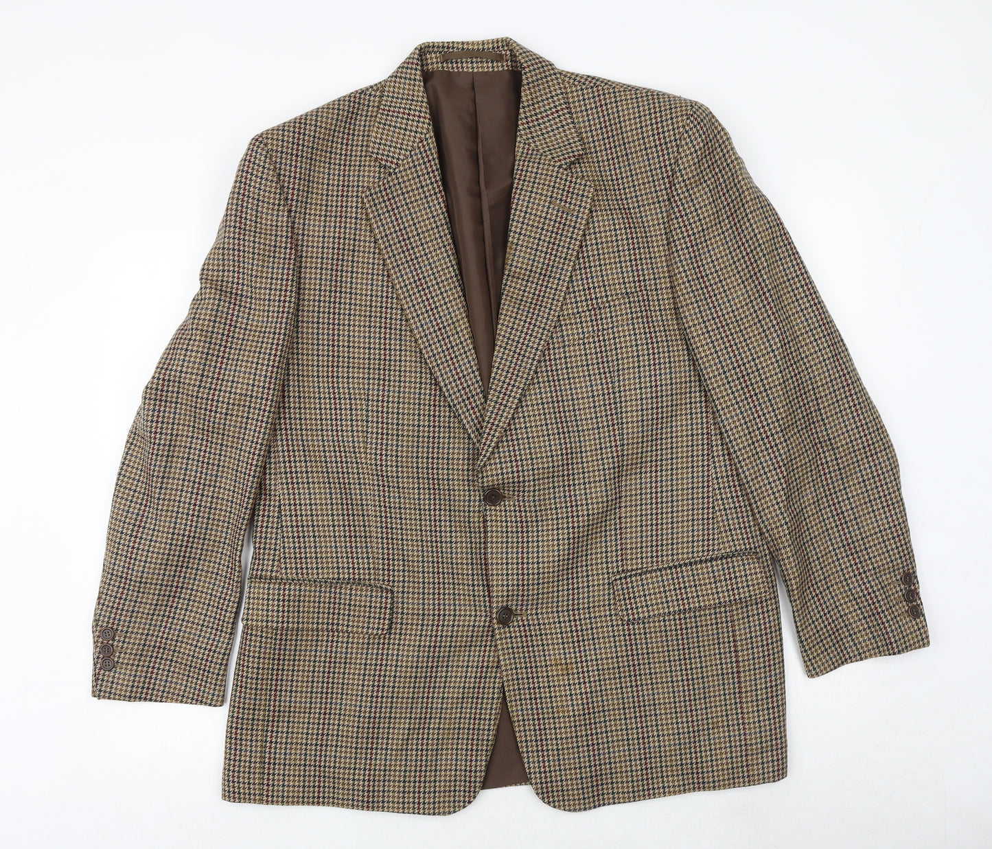 GREENWOODS Mens Brown Geometric Wool Jacket Blazer Size 42 Regular