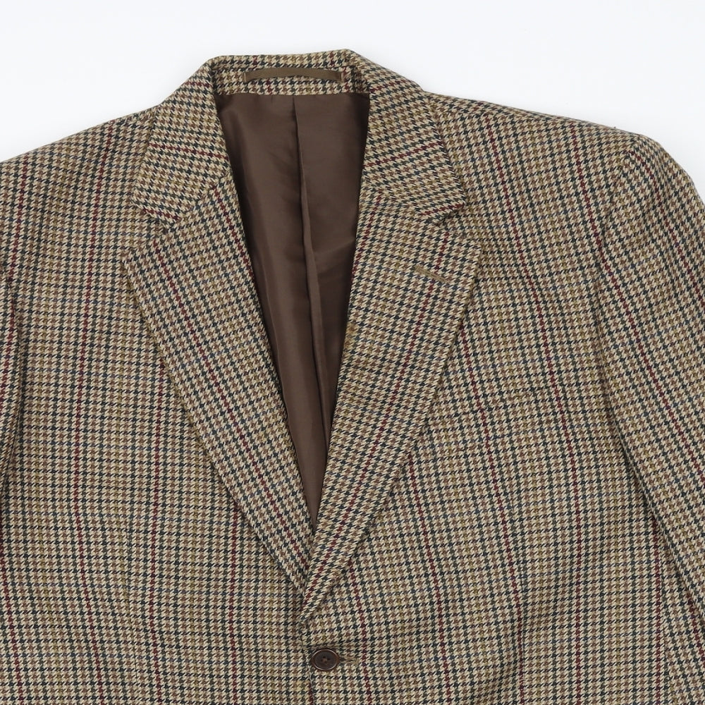GREENWOODS Mens Brown Geometric Wool Jacket Blazer Size 42 Regular