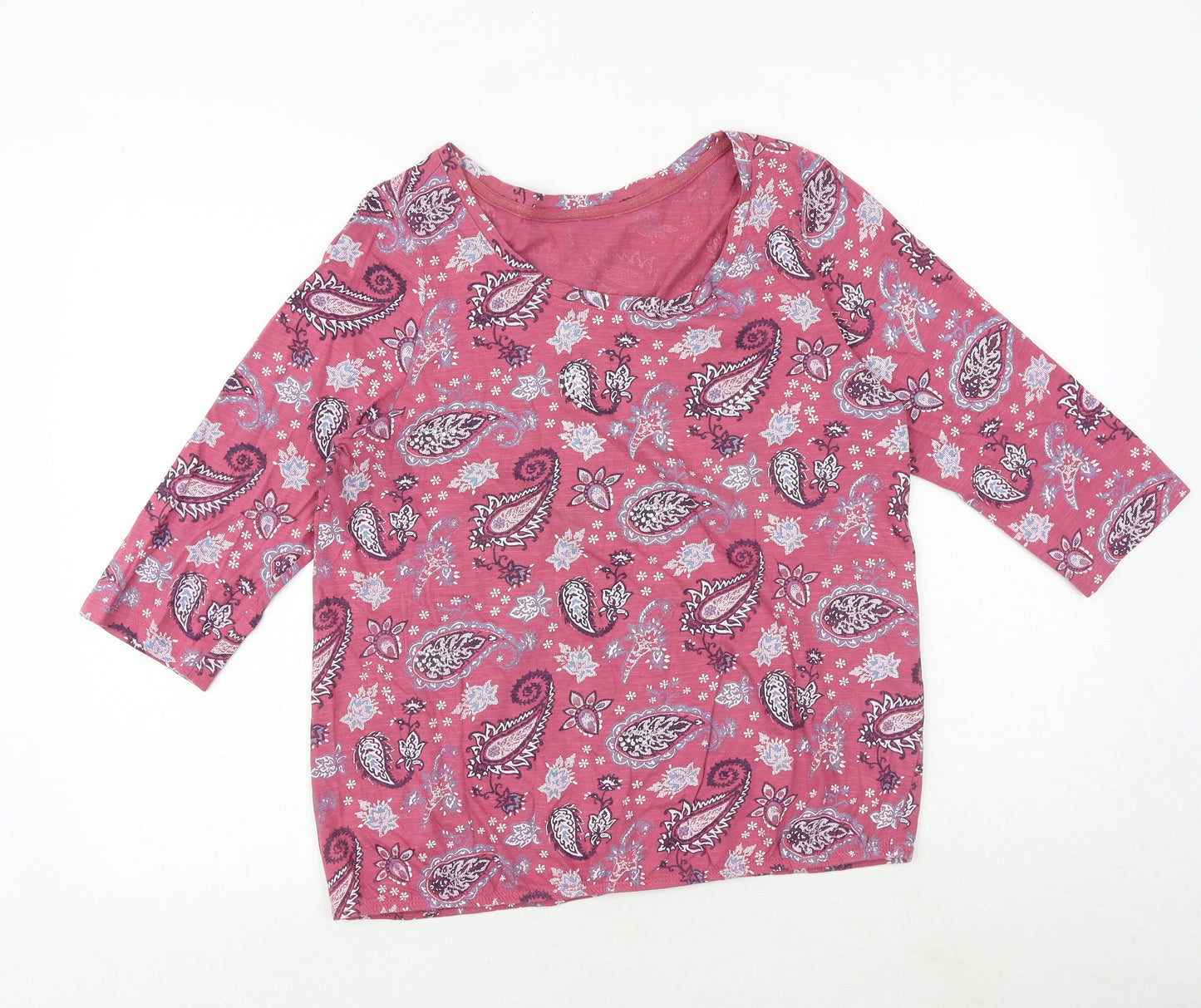 BHS Womens Pink Paisley 100% Cotton Basic T-Shirt Size 14 Round Neck
