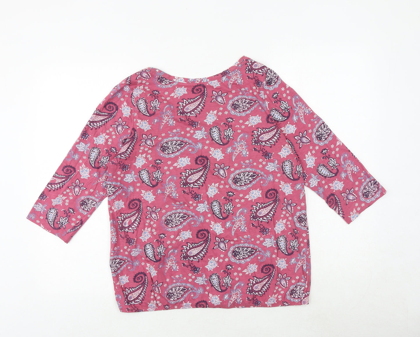 BHS Womens Pink Paisley 100% Cotton Basic T-Shirt Size 14 Round Neck