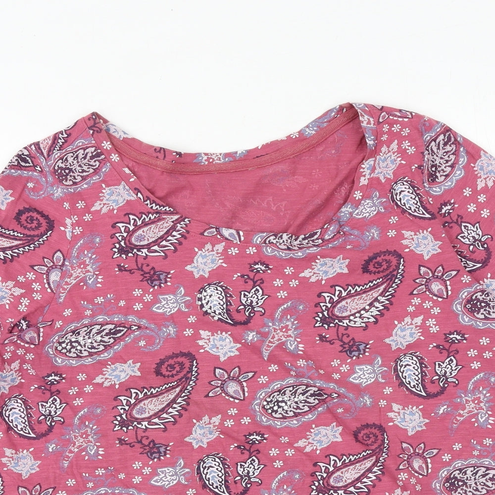 BHS Womens Pink Paisley 100% Cotton Basic T-Shirt Size 14 Round Neck