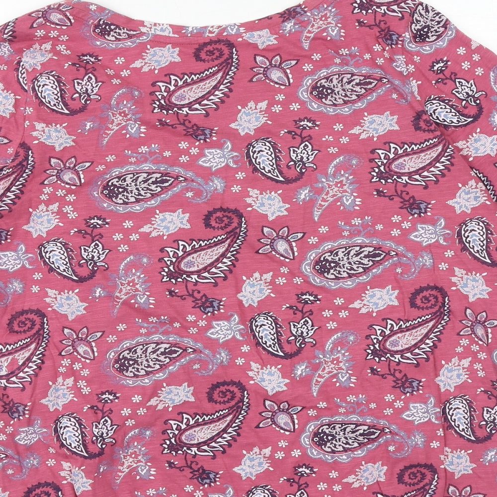 BHS Womens Pink Paisley 100% Cotton Basic T-Shirt Size 14 Round Neck