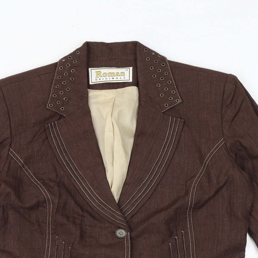 Roman Originals Womens Brown Jacket Blazer Size 12 Button