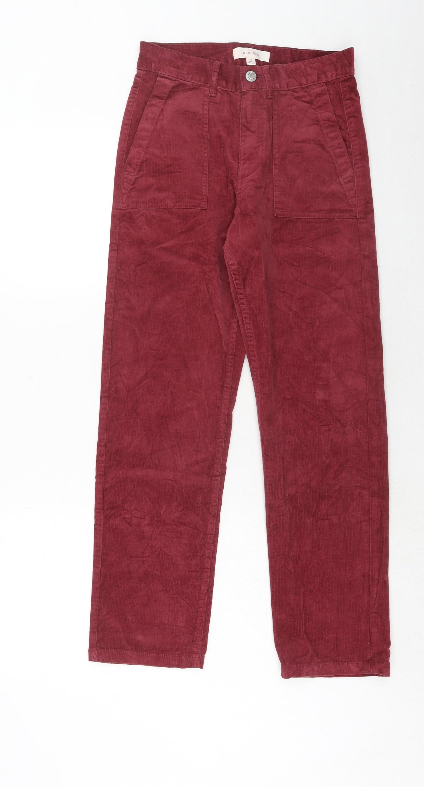 Per Una Womens Red Cotton Trousers Size 8 Regular Zip