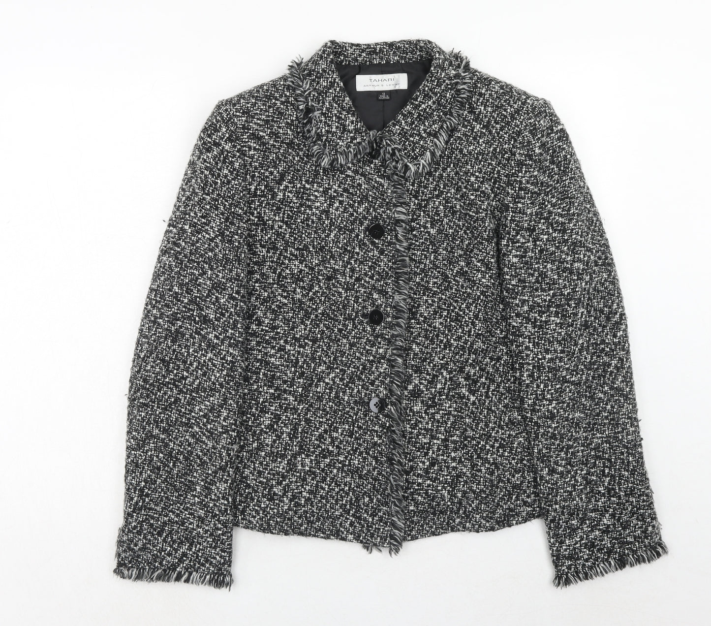 Tahari Womens Grey Geometric Jacket Size 12 Button