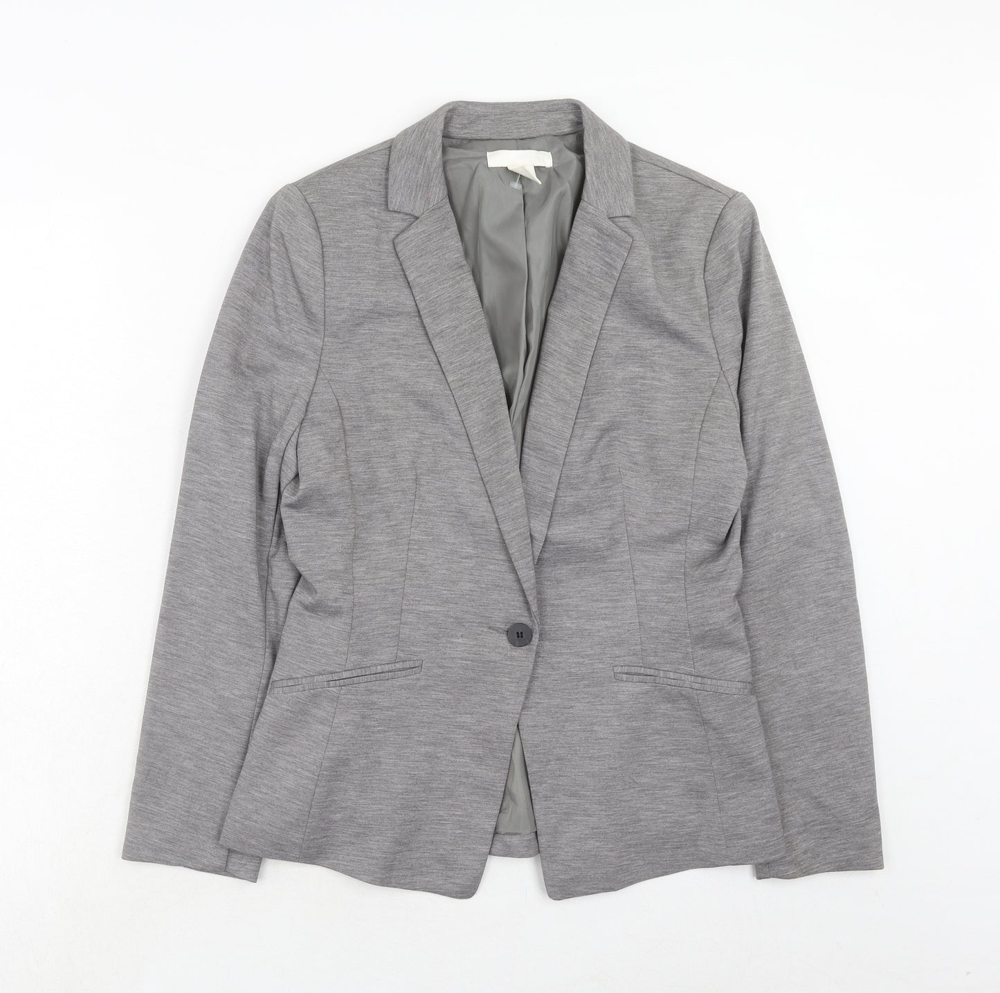 H&M Womens Grey Polyester Jacket Blazer Size 12