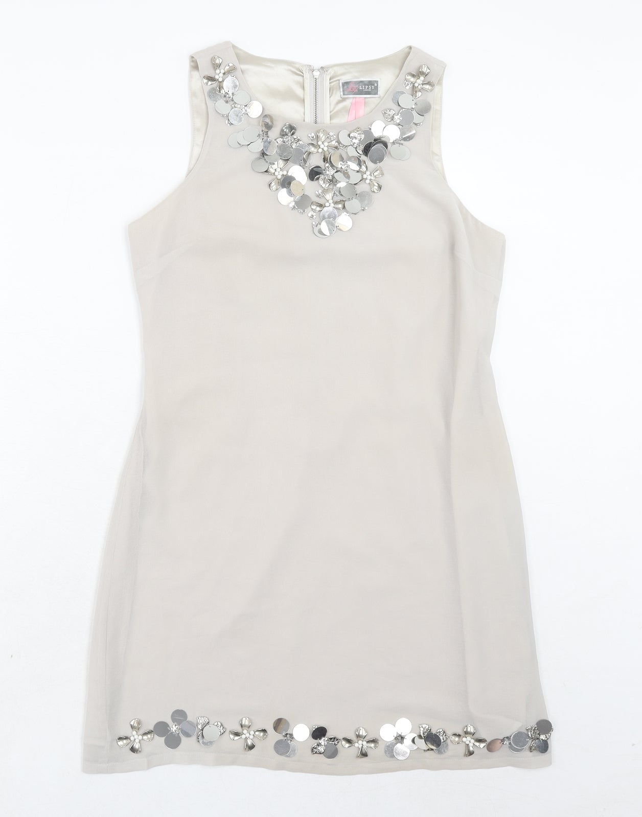 Lipsy Womens Beige Polyester A-Line Size 12 Round Neck Zip